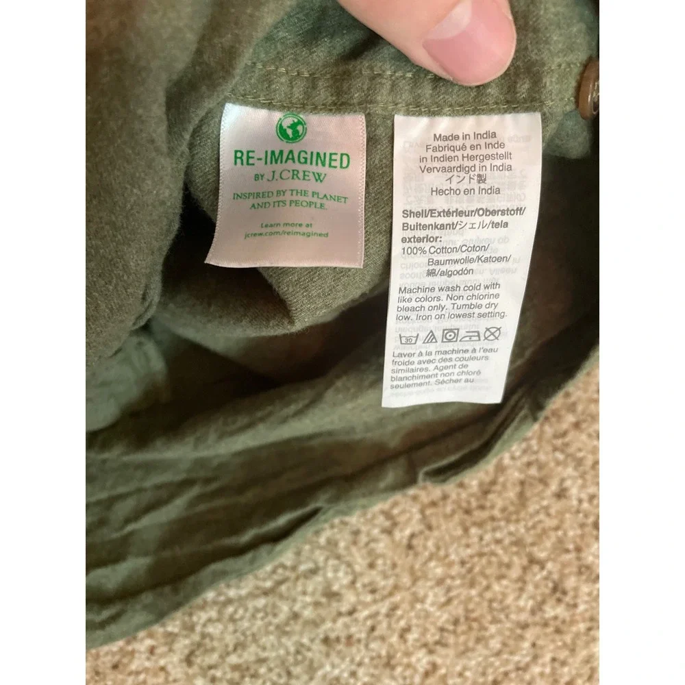 J. Crew Men Button Down Shirt XXL Olive Green Brushed Twill Classic Fit Long Slv